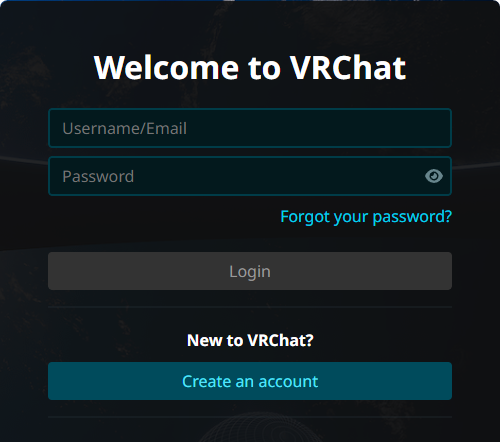 VRChat sign in page