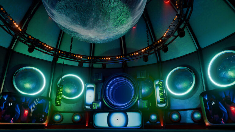 Screenshot of a space themed world in VRChat